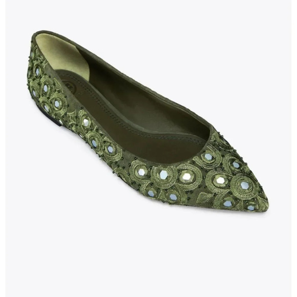 TORY BURCH NWOT Yasmin‎ Ballet Pointed Toe Flats in Olivo Multi - Picture 1 of 12